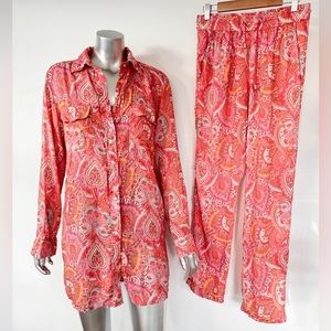 ZARA pajamas lounge set sleepwear paisley print Mediterranean size small